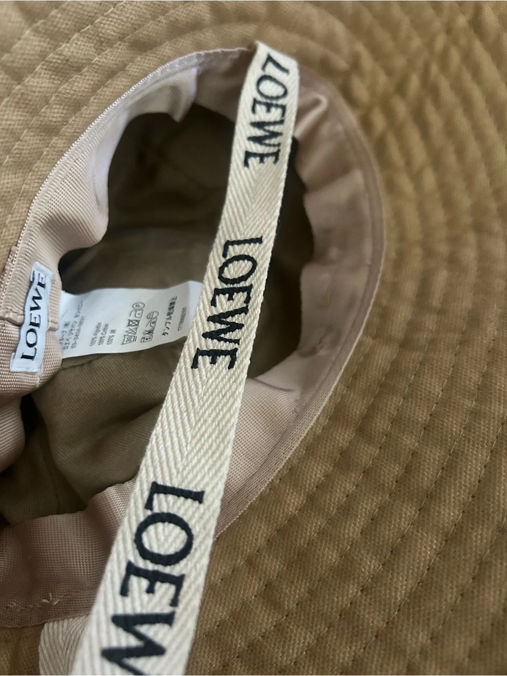 Beige Canvas Bucket Hat with Leather Logo Patch